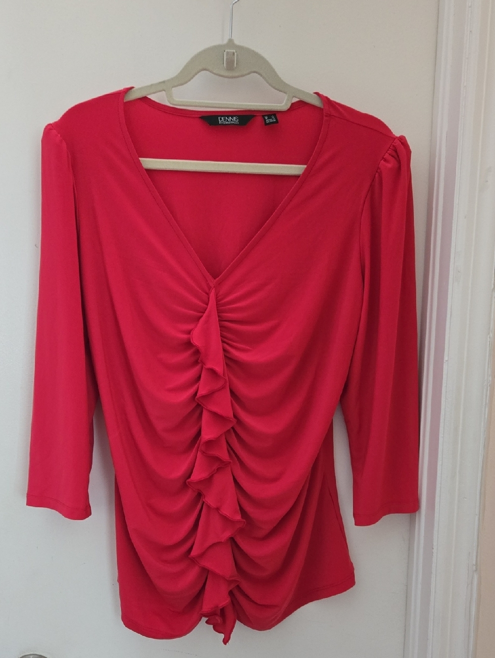 SALE! dennis basso Red Ruffle-Front V-Neck Blouse NWOT